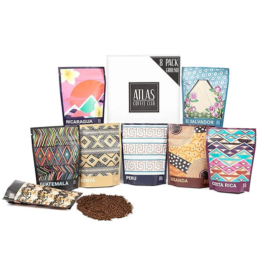 Atlas Coffee Club World of Coffee Discovery Set - Gourmet Coffee Gift Sampler - 8-Pack Variety Box of the Worldโs Best Single Origin Coffees - Freshly Ground Coffee