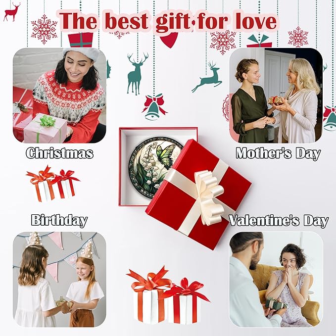 Stained Glass Window Hanging, Lily of The Valley Flower Butterfly Suncatcher for Doors Home Sun Catchers Decoration and Christmas, Mother's Day Birthday Gifts for Women, Men, Mom 6.3 in