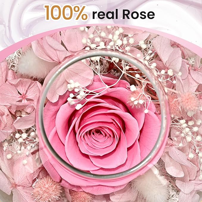 Birthday Gifts for Women,Eternal Preserved Real Rose with Scented Candle (Bergamot9Pcs+Rose9Pcs),Preserved Rose in Glass Dome, Christmas Valentine Mothers Day Gifts for Her Mom Girlfriend,Home Decor