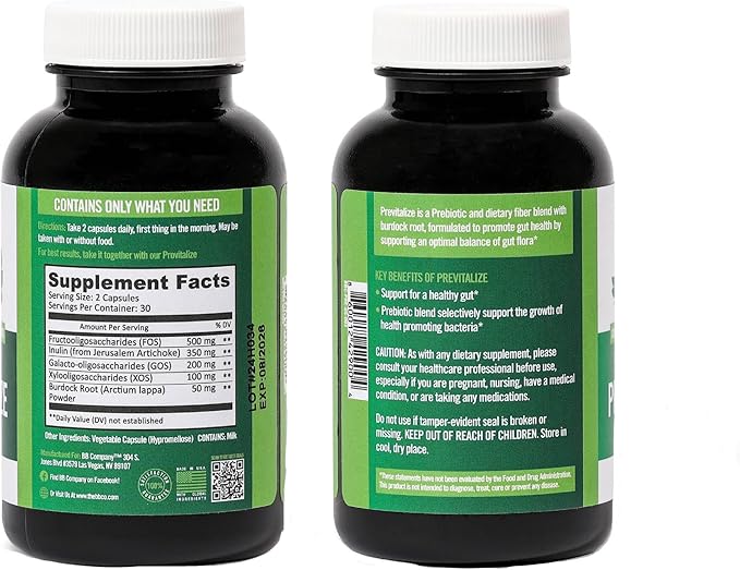 BB Company Previtalize | Prebiotics for Women, Prebiotic Fiber for Gut Health, Digestive Health | Food for Good Probiotics | Complement to Probiotics & Provitalize | Packaging Vary | 60 Ct