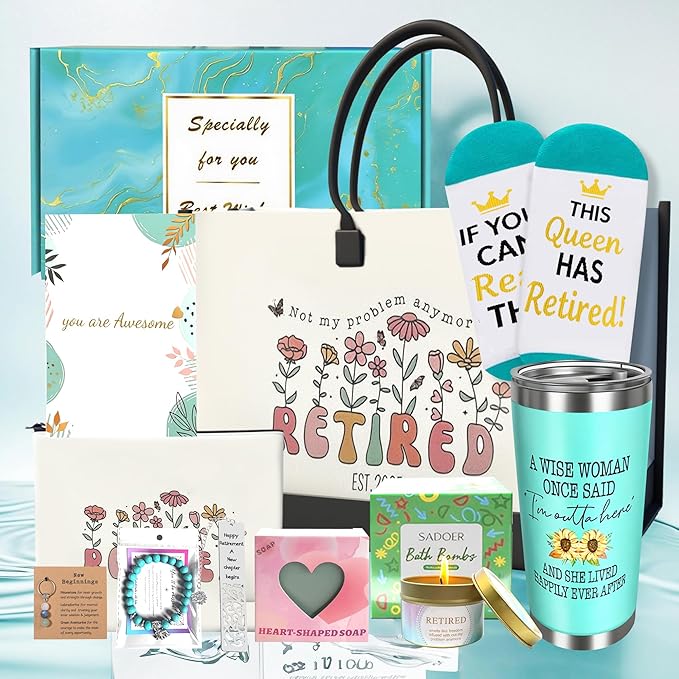 2025 Retirement Gift Set for Women - 13PCS Luxury Bundle with Tote Bag, Makeup Pouch, Tumbler, Candle, Bath Bombs, Soap& More - Perfect Going Away Gifts for Coworkers, Teachers, Nurses, Boss & Friends
