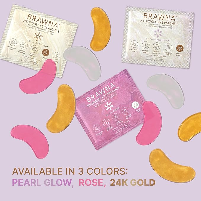 BRAWNA Hydrogel Undereye Mask Patch with Arbutin, Kojic Acid, Callogen, Peptides, Hyaluronic Acid - for Dark Circles, Puffy Eyes, Undereye Bags, Wrinkles - 24 Pairs - Rose