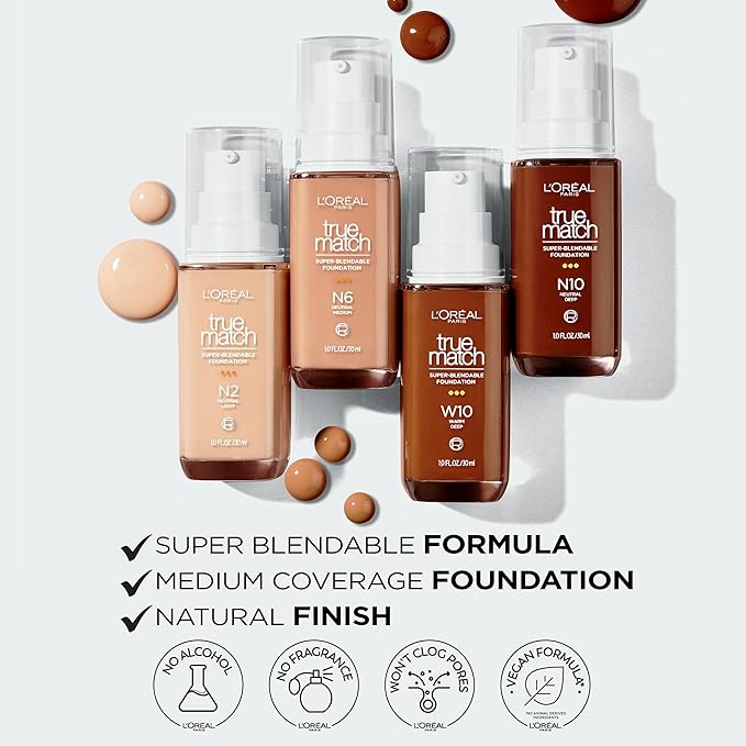 L'Oreal Paris True Match Super-Blendable Foundation, Medium Coverage Liquid Foundation Makeup, C5, Medium, 1 Fl Oz