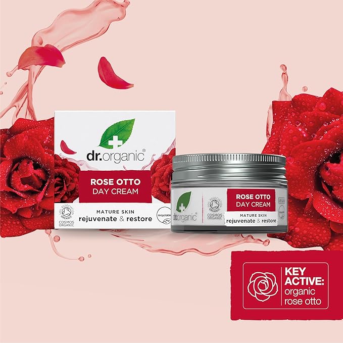 Dr. Organic Rose Otto Day Cream | Hydrates and Rejuvenates, Supports Healthy-Aging, Natural, Certified Organic, Paraben & SLS-Free, 50 mL / 1.7 fl oz