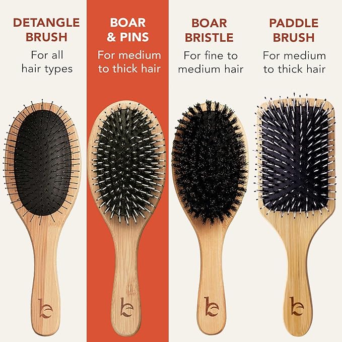 Boar Bristle Hair Brush - Smoothes & Detangles All Hair Types, Hairbrush for Women, Men & Kids, Brush for Thick Hair, Distributes Oils for Natural Shine & Stimulates Scalp