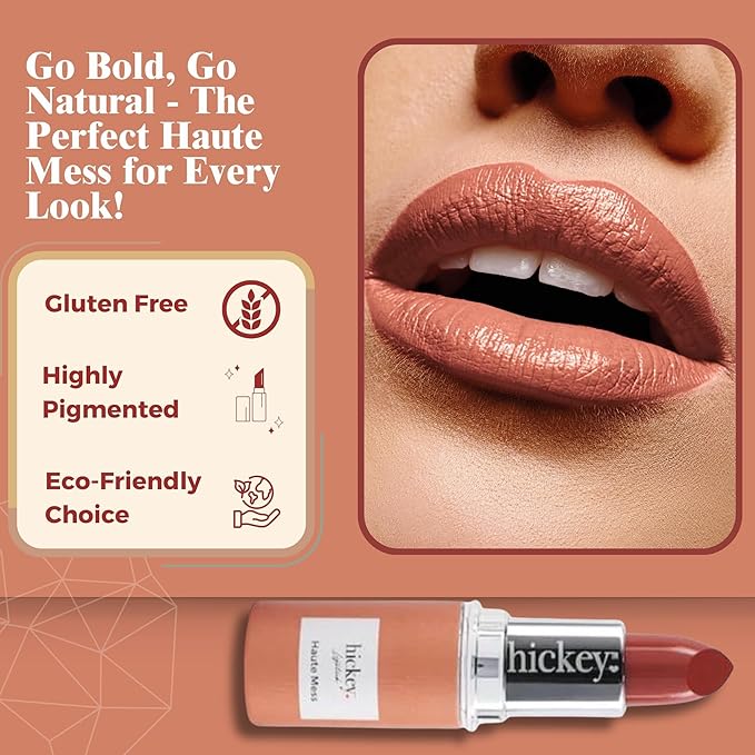 Hickey Lipstick Organic Haute Mess Terracotta Lipstick Shade Refill - Long Lasting Lipstick for Women, Hydrating & Moisturizing Shade, Lip Color for Women, Gluten-Free & Vegan with Highly Pigmented