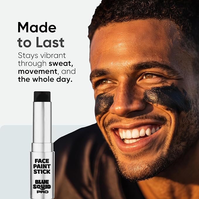 Blue Squid PRO Black Face Paint Stick - Waterproof Body Paint for Adults & Kids Eye Black Baseball, Eyeblack Softball - Vegan Hypoallergenic Twist-Up Non-Toxic Makeup Stick for Cosplay, Sports & SFX