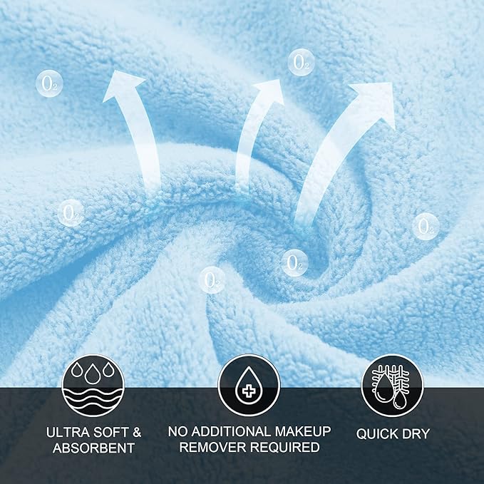 MOONQUEEN Microfiber Facial Cloths Fast Drying Washcloth 12 Pack - Premium Soft Makeup Remover Cloths - Aquamarine