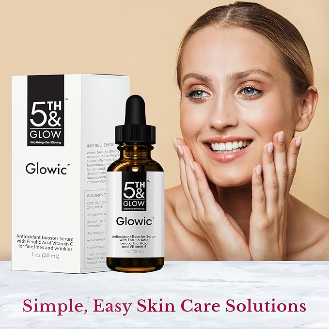 5th & Glow Glowic Anti-Aging Serum for Women – Antioxidant Serum for Face - Contains Hyaluronic Acid and Vitamin C – Reduces the Appearance of Dark Spots, Fine Lines, and Wrinkles, 1 oz