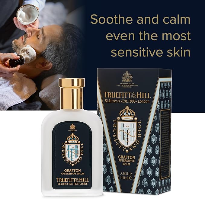 Truefitt & Hill Luxury Aftershave Balm - Grafton - Premium Soothing Moisturizer with Aloe Vera Extract - Ideal for Sensitive Skin, Razor Burn Relief, and a Silky Smooth Finish - 3.38 oz.