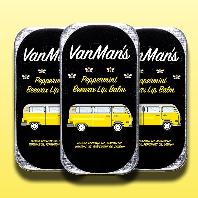 Vanman’s - Handmade Peppermint Beeswax Lip Balm (6 Pack) - Peppermints Lip Balm with Rosemary, Almond and Coconut Oil - Bee Balm with Vitamin E - Peppermint Balm Ideal for Dry Lips - 2 oz