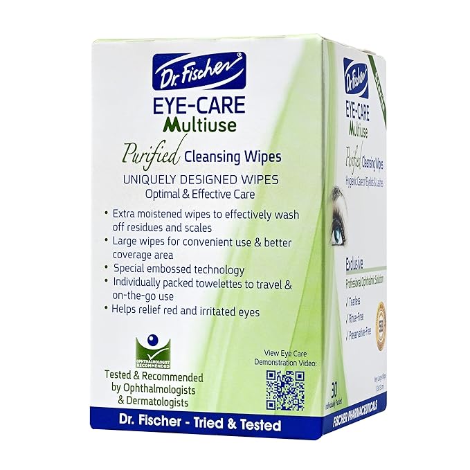Dr. Fischer Eye Wipes - Hypoallergenic Eyelid Wipes for Everyday Eye Conditions and Gentle Makeup Remover. (6 packs of 30 wipes each)