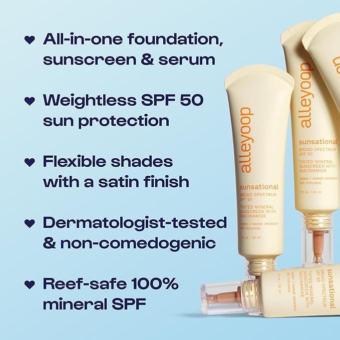 Alleyoop Sunsational Tinted Moisturizer SPF 50 for Face Broad Spectrum – 100% Mineral Face Sunscreen with Jojoba, Hydrating & Soothing Tinted Sunscreen, Vegan & Cruelty-Free (Beam)