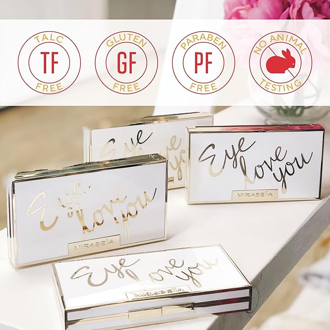 Mirabella Eye Love You Neutral Shimmer Eyeshadow Palette - Makeup Palette w/Ultra Pigmented Pressed Powders, Creamy Matte & Shimmer Pink Eyeshadow Shades - Romance