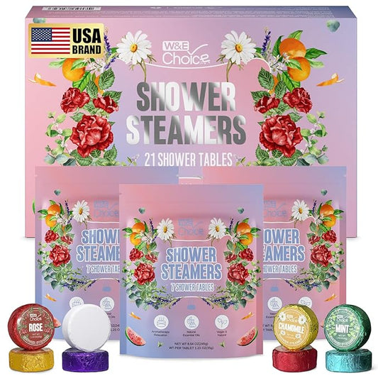 W&E Choice Shower Steamers Aromatherapy 21 Pack- Shower Bombs with Natural Essential Oils for Daily Relaxation & Stress Relief, Birthday/Christmas Gifts for Women, Mom, Wife