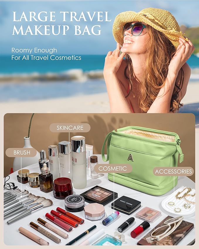Gift for Everyone,Initial Large Makeup Bag, Bride To Be Gifts, Double Layer Cosmetic Bag, Waterproof PU Travel Toiletry Bag for Bachelorette Party Women Wedding Bridal, Bride Gifts
