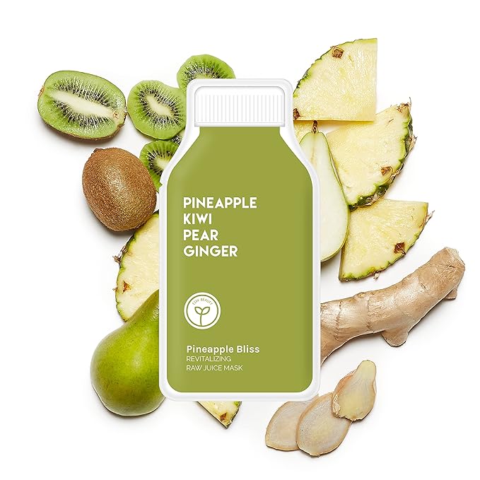 ESW Beauty Pineapple Bliss - Revitalizing Raw Juice Face Mask (6-Pack) - Brightening with Pineapple, Kiwi, Ginger & Pear for Dull, Uneven Skin - Enhances Radiance & Smoothness