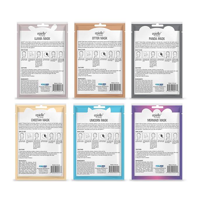 Epielle Animal Character Sheet Masks 12 Pack, Hydrating Face Mask with Hyaluronic Acid & Botanical Extract, Korean Skin Care, Girls Spa Party Favors, Sleepover, Self Care Gifts for Women
