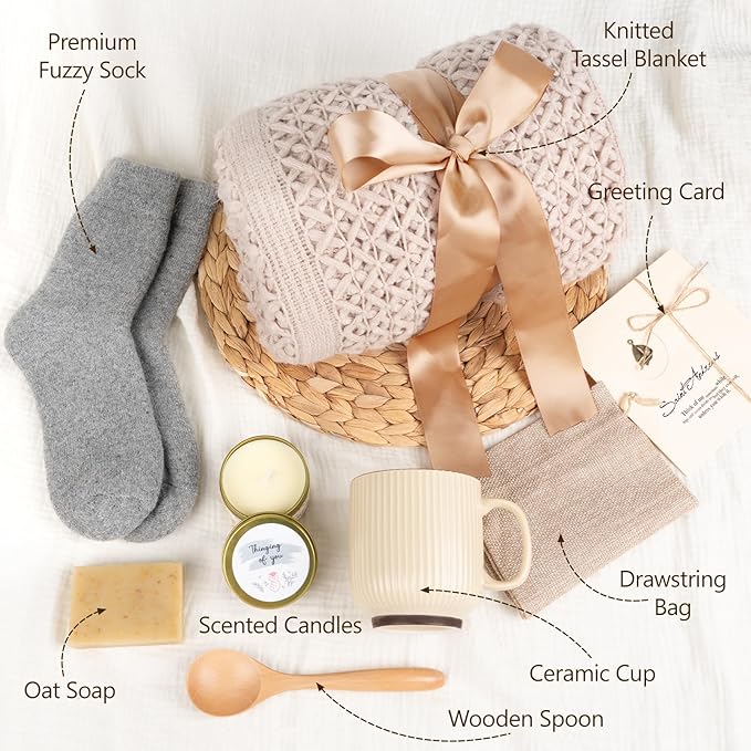 Get Well Soon Gifts for Women, Self Care Gifts for Women After Surgery, Birthday Box, Thinking of You Gift Basket Package Relaxing Spa Set, Feel Better Relaxing Encouraging Gift Box (Khaki)