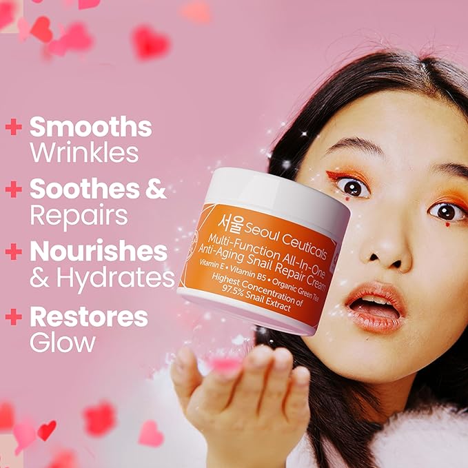 SeoulCeuticals Large 4oz 97.5% Snail Mucin Moisturizer Cream Korean Skin Care - K Beauty Skincare Day & Night Snail Repair Cream Filtrate Cruelty Free