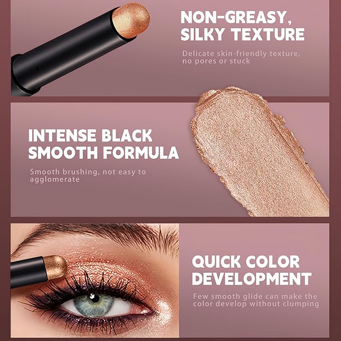 MAEPEOR Eyeshadow Stick Set 6 PCS Highly Pigmented Cream Eyeshadow Pen Waterproof and Long Lasting Shadow Pencil (Set 02)