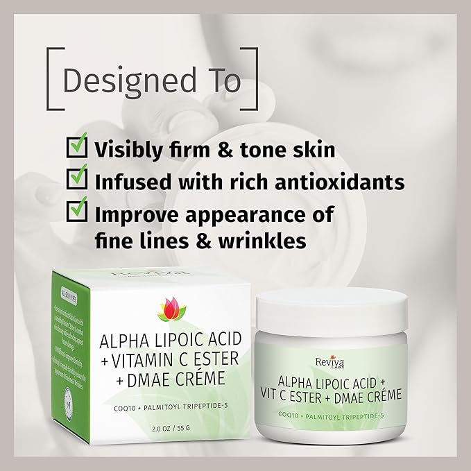 Reviva Labs DMAE Cream with Alpha Lipoic Acid, Vitamin C Ester - DMAE Lift and Firm Cream for Neck and Face - Skin Firming and Moisturizing Cream, 3-Pack (2 oz Each)