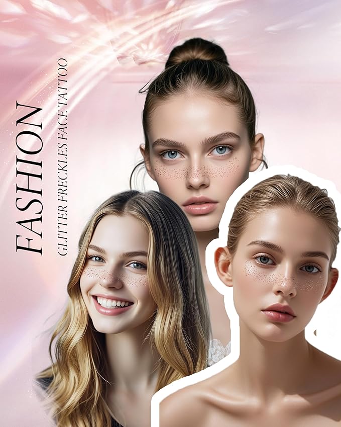 Face Glitter, Rose Gold Temporary Face Tattoos, Face Makeup Patches for Women Girls, Country Concerts Singer Festival Rave Accessories (Rose Gold - 10 pcs)