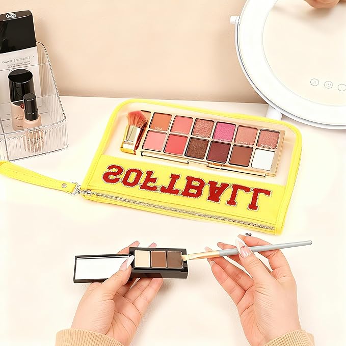 2Pcs softball Makeup Bag Set, PVC Large Capacity Portable Transparent Cosmetic Bag, Travel Wash Bag, Stationery Storage Bag (softball)