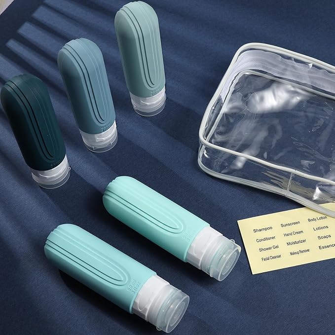 Travel Bottles for Toiletries, 5 Pack TSA Approved Travel Size Containers, 3oz Leak Proof Refillable Travel Accessories for Shampoo Conditioner, BPA Free Travel Bottles with Toiletry Bag