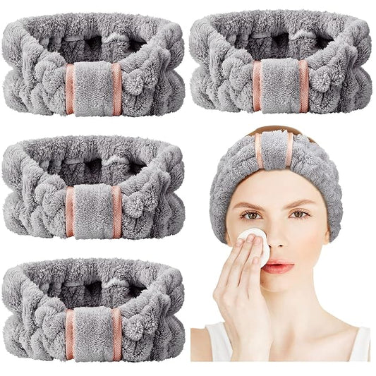 WILLBOND 4 Pack Microfiber Headbands Spa Facial Headbands Makeup Head bands Elastic Terry Cloth Head Wrap for Women Girls Washing Face Makeup Shower Yoga Sports(Gray)