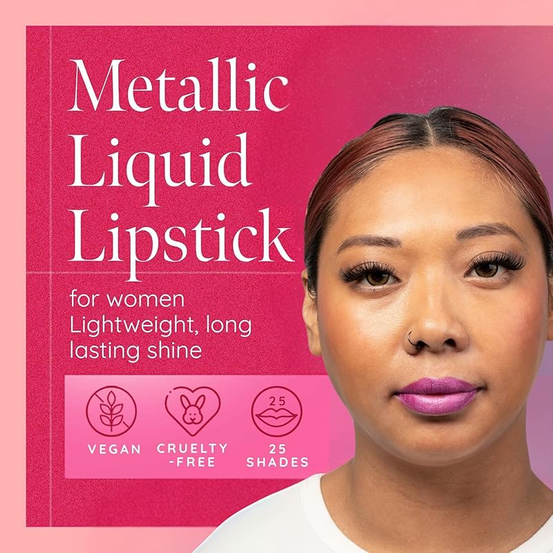Aromi Metallic Liquid Lipstick | Long-lasting, Fuchsia, Pink Lip Color with Shimmery Finish, Waterproof, Vegan, Cruelty-free, Handmade (Moody Magenta)