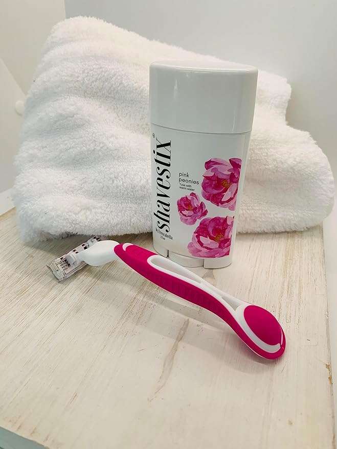 Shavestix Travel Size Shave Stick 2.75 Oz | Pink Peonies Scented Shaving Stick Gel Bar | Hair Removal Shaving Cream for Women | Avert Razor Bumps, Burn
