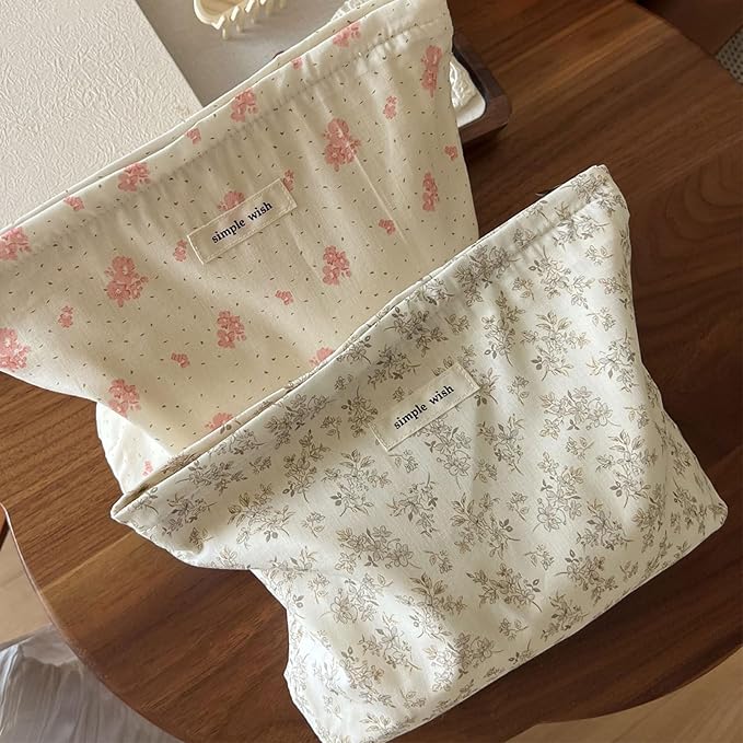 Wudygirl Cute Makeup Bag for Women - Travel Cosmetic Bag with Zipper Makeup Pouch Floral Make up Organizer Handbag Aesthetic (Pink Floral)