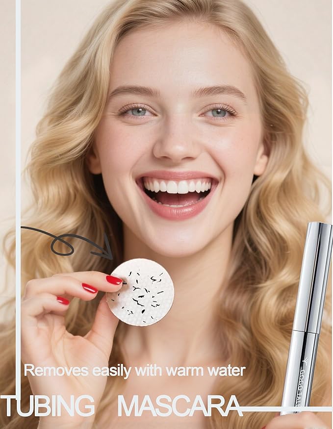 Black Washable Metal Mascara Wand, Waterproof Iron Wand Mascara Tubing, Natural Length Slim Volume Buildable Formula, Separated Lashes, Long Lasting Smudge-Proof No Flaking Tint