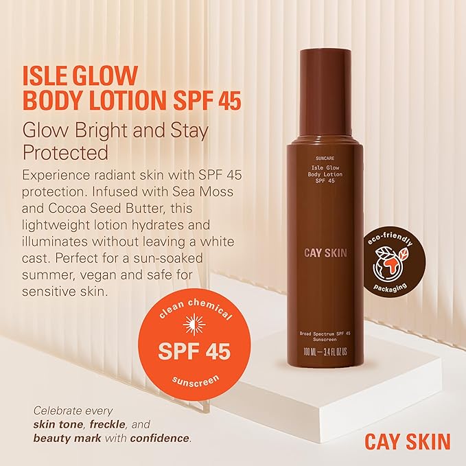Isle Body Lotion with SPF 45 – Body Sunscreen w/Sea Moss, Hydrating Nectar, Cocoa Seed Butter, & More – Lightweight Vegan SPF for All Skin Types – 4 fl oz