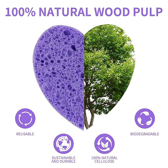 100-Count Compressed Facial Sponges, Heart Shape Face Sponge for Cleansing, Natural Cosmetic Spa Sponges for Facial Cleansing, Exfoliating Mask (Purple Heart Sponges)
