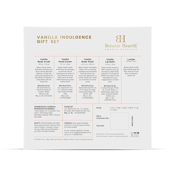 Gift Set For Women & Men | Vanilla Body Scrub, Body Wash, Hand Cream, Lip Balm, Loofah | 5 Piece Set | Birthday, Wife, Girlfriend, Sister | 10.2 Fl Oz