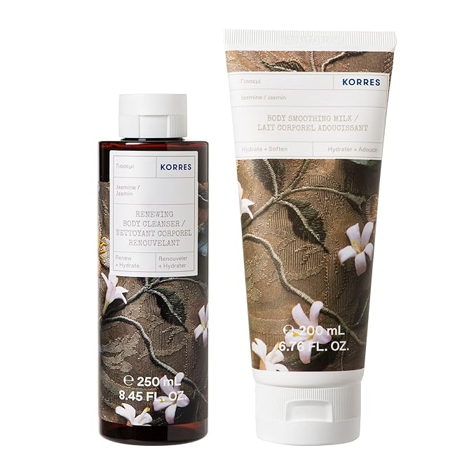 KORRES Jasmine Body Care Set, 2 Piece Gift Set With Shower Gel & Body Milk, Luxuriously Scented With Floral Jasmine, Vegan Self Care Set For Men & Women, Nourishing Skin Care Gift Made In Greece