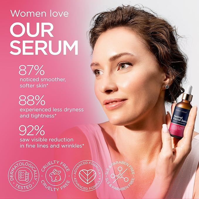 Retinol Serum for Face with Hyaluronic Acid, Vitamin E & Aloe Vera Anti-Aging Serum - All Skin Types - Supports Even Tone - Day and Night - Made in USA - 1 Oz