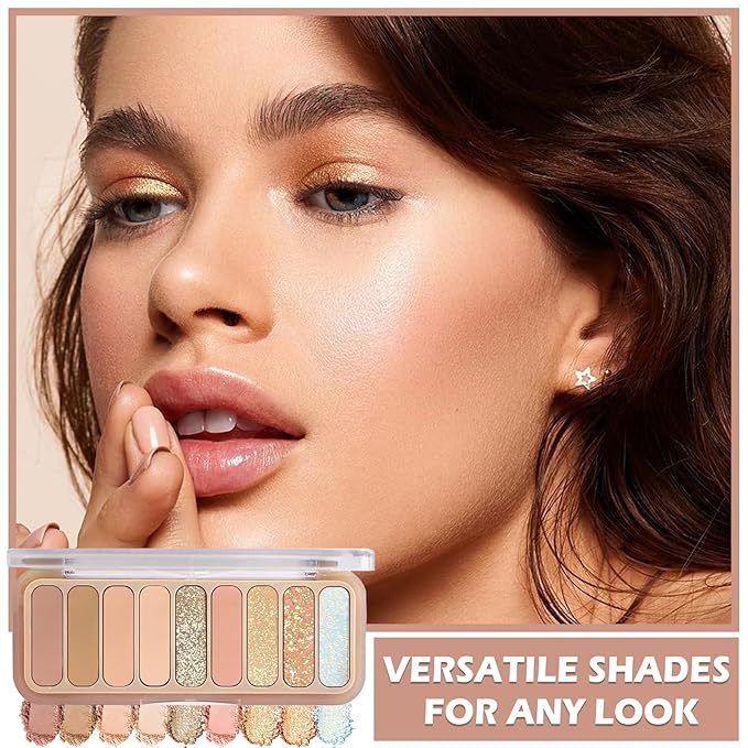 9 Colors Matte Naked Eyeshadow Palette Natural Nude Shimmer Glitter Eyeshadow Palette Ultra-Blendable Highly Pigmented Eye Shadow Makeup Palette with Brush-01 Peach Style