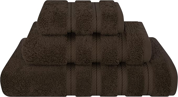 American Soft Linen Premium 3 Piece Towel Set, 1 Bath Towel 1 Hand Towel 1 Washcloth, 600 GSM 100% Cotton Turkish Towels for Bathroom, Brown Towel Set