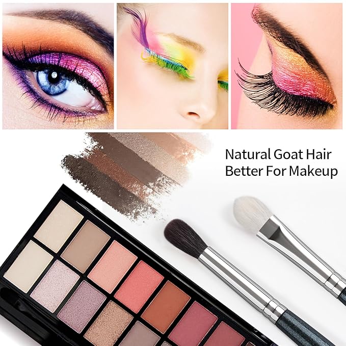 Natural Goat Hair Eye Makeup Brush Set, 6 Pcs Professional Blending Eyeshadow Makeup Brushes for Concealer Eyebrows Eyeliner, Soft Hairs & Wood Handle… (blue 6pcs)