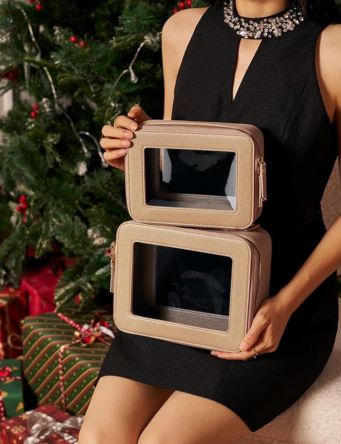 Popvibe Clear Makeup Bag Travel Cosmetic Case Transparent Toiletry Bag with Zipper, Portable Make Up Organizer Traveling Compact Car Bag for Essentials