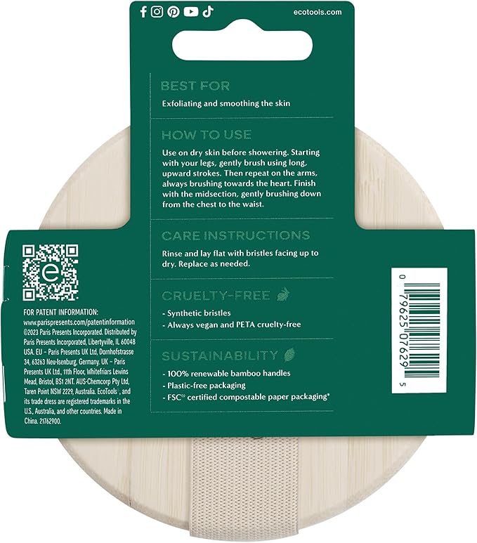 EcoTools Dry Body Brush, for Post Shower & Bath Skincare Routine, Removes Dirt and Promotes Blood Circulation, 1 Count