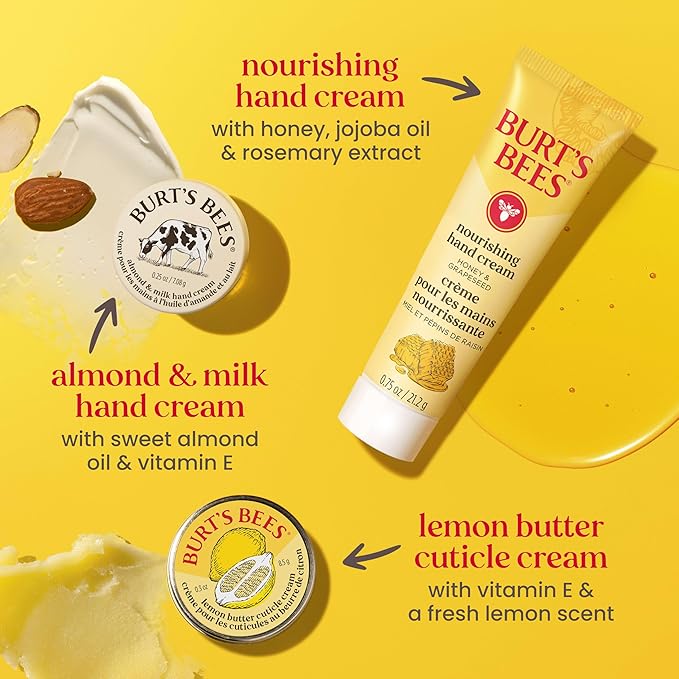 Burt's Bees Back to School Gift Ideas, Tips and Toes Kit, 6 Travel Size Products - Pomegranate Moisturizing Lip Balm, 2 Hand Creams, Foot Cream, Cuticle Cream, and Hand Salve