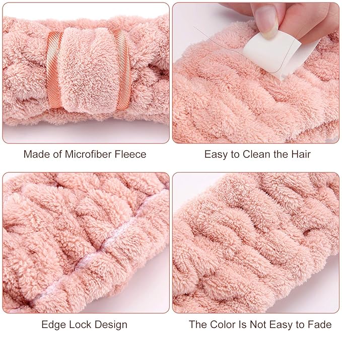 WILLBOND 4 Pack Microfiber Headbands Spa Facial Headbands Makeup Head bands Elastic Terry Cloth Head Wrap for Women Girls Washing Face Makeup Shower Yoga Sports(Coffee, Khaki, Pink and White)