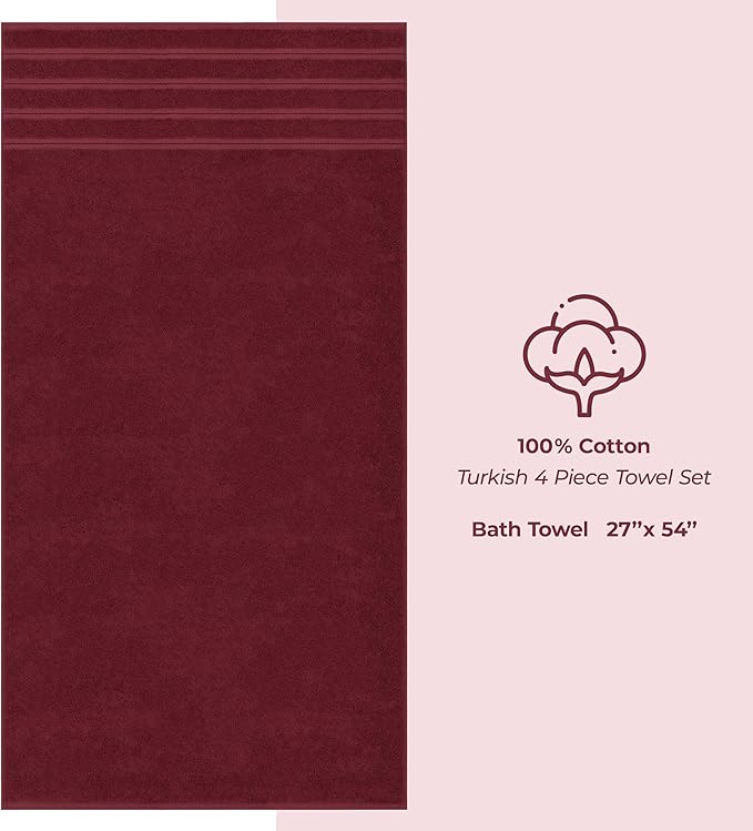 American Soft Linen Luxury 4 Piece Bath Towel Set, 600 GSM 100% Cotton Turkish Bath Towels for Bathroom 27x54 in Extra Large Bathroom Shower Towels, Bordeaux Red