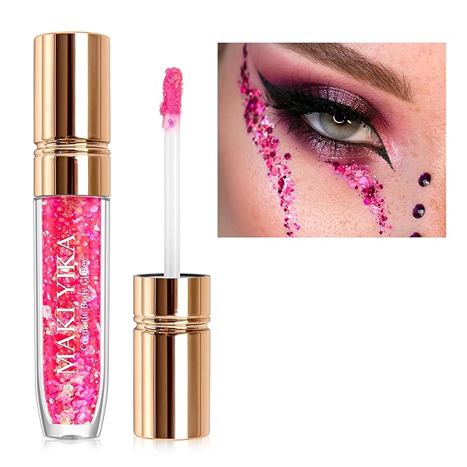 Pink Glitter Lipstick Makeup Mermaid Sequins for Eye Hair, Singer Concerts Party Festival Sparkling Chunky Lip Glitter for Women,Pink Lips