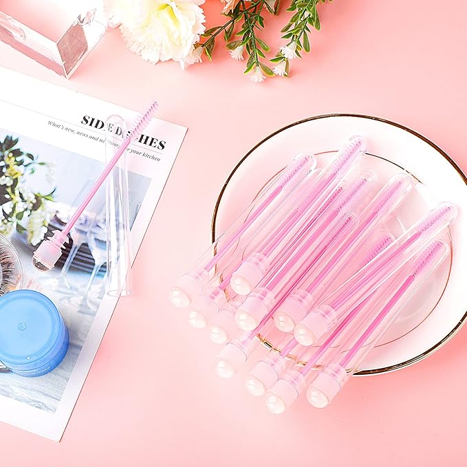 50pcs Eyelash brush Lash Wand Makeup tool Eyelash Extension supplies Cleaning brush Diamond Mascara sky pink