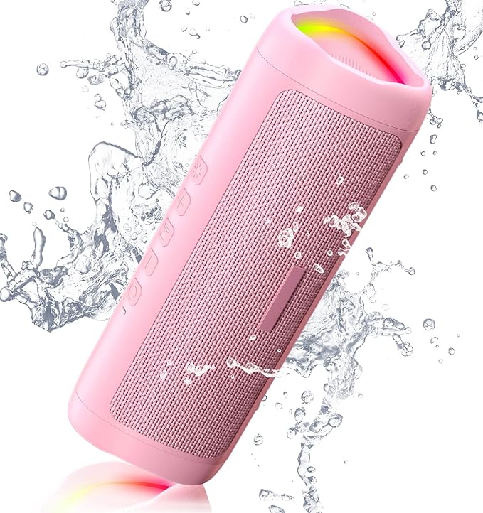 Bluetooth Speaker Stocking Stuffers for Men Women Teens Boys Girls: Portable Wireless, IPX5 Waterproof, White Elephant Gifts for Adults, Up to 20H Playtime, TWS Pair, for Home/Party/Outdoor (Pink)